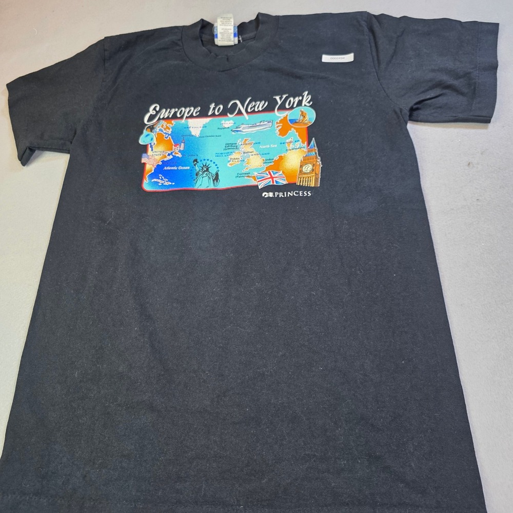 Vintage Princess Cruises Europe to New York T-Shirt Black Graphic Map Mens M